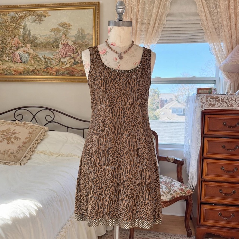 Leopard Silk Midi Dress Y2K Robbie Bee size 24W 100% silk shell